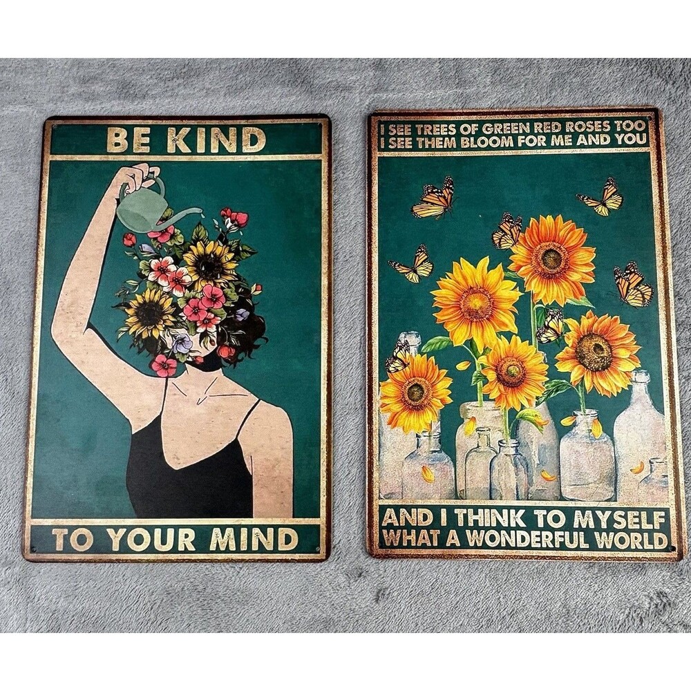 Be Kind to‎ Your Mind What A Wonderful World Tin Signs Hippie Boho Wall Art 8x11